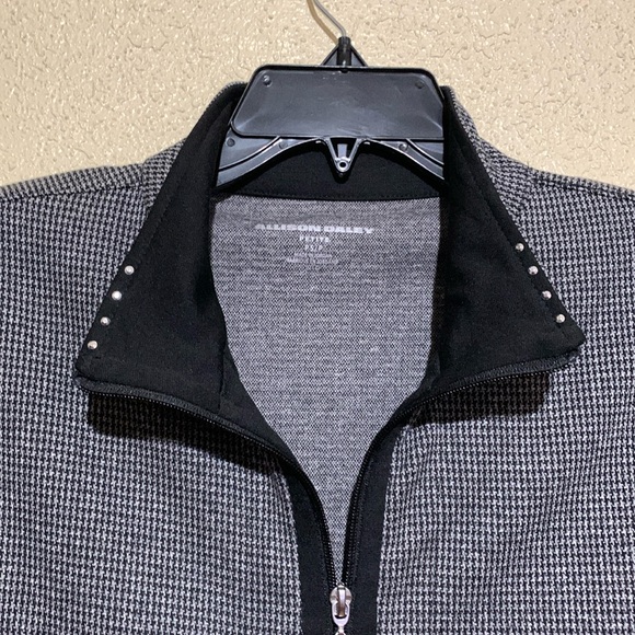 Allison Daley Jacket Blazer SP Gray Black Stretchy Hounds Tooth Print Zip Up - Picture 14 of 16